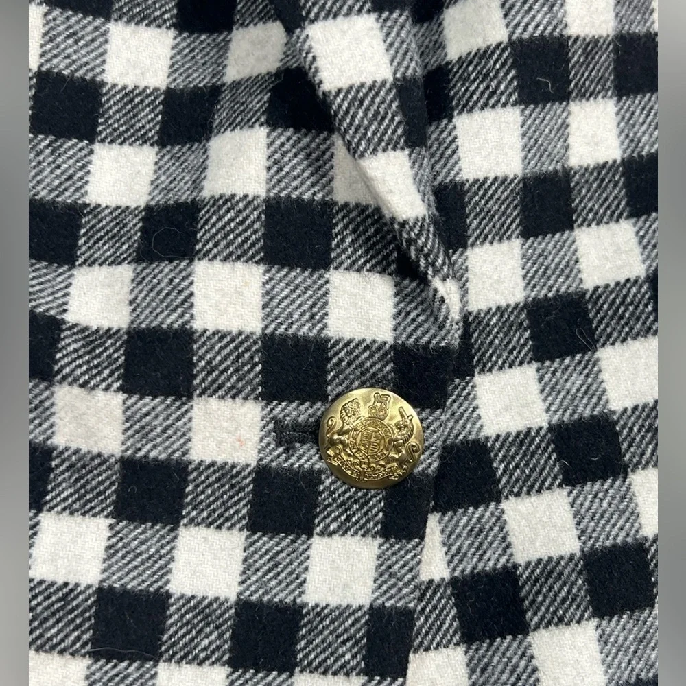 J Crew Size 8 Wool Blackwatch Tartan Gingham Brass Button Large Check Blazer EUc